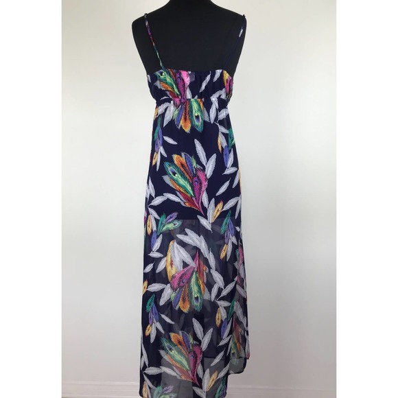 Miken Feather Print Sheer Maxi Dress Size Small - Picture 2 of 8